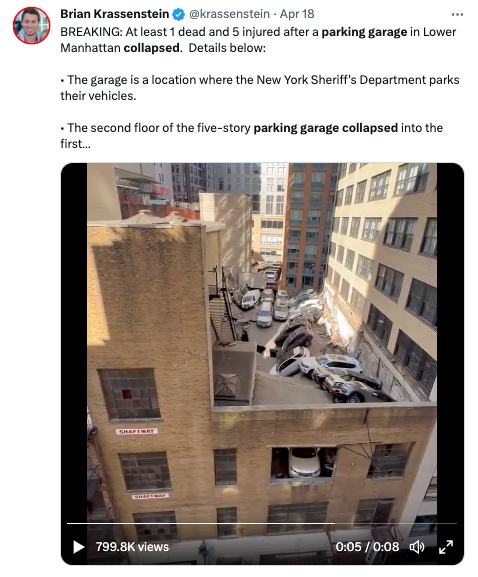 One person dead in collapsed parking garage - building had known safety